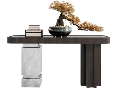 新中式端景台、松树盆景盆栽