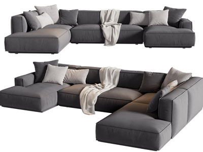 现代布艺转角多人沙发