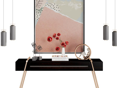 现代轻奢端景台、摆件组合3d模型 现代轻奢端景台、摆件组合
