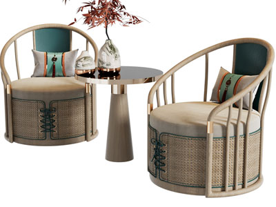 新中式圈椅、扶手椅子、边几