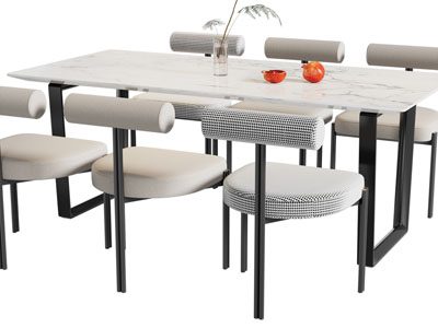 现代长方形大理石餐桌椅组合