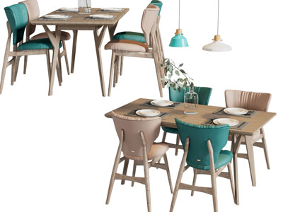 北欧实木长方形餐桌椅组合