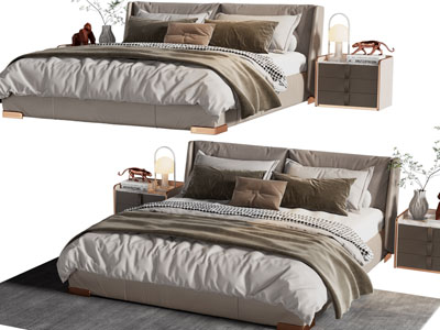 现代布艺双人床、床头柜
