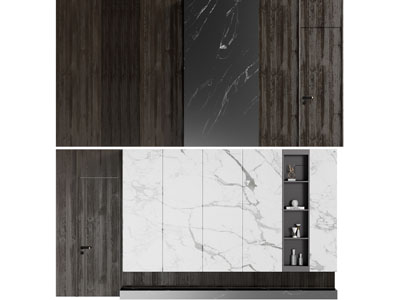 现代戴隐形门的电视背景墙3d模型 现代戴隐形门的电视背景墙