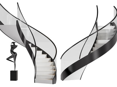 现代黑白旋转楼梯3d模型 现代黑白旋转楼梯