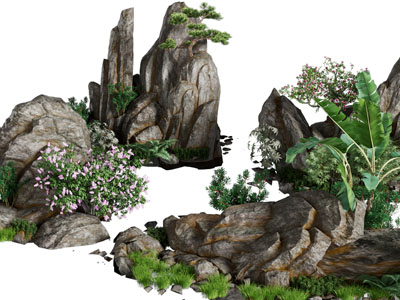 新中式假山、花草景观园艺小品