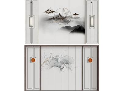 新中式背景墙3d模型 新中式背景墙