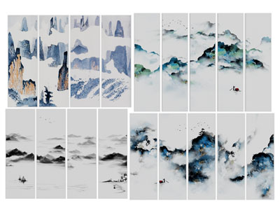 新中式山水四联装饰挂画