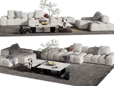 现代布艺多人沙发、茶几组合