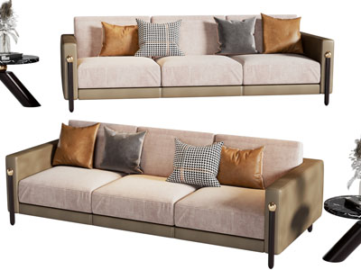 现代多人沙发、边几