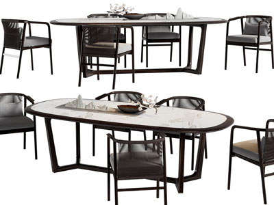 新中式椭圆形餐桌椅组合