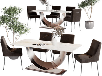 现代长方形餐桌椅组合