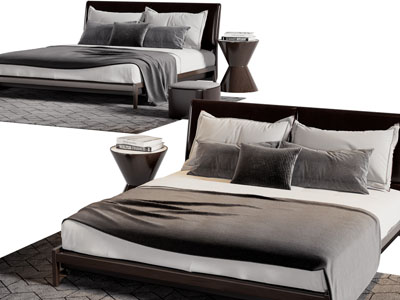 新中式双人床、床头几