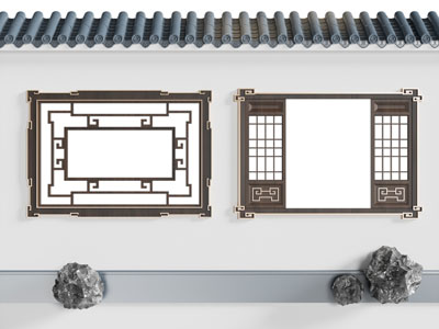 新中式装饰镂花窗的景观墙3d模型 新中式装饰镂花窗的景观墙