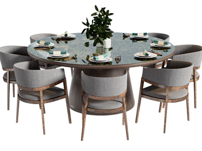 现代圆形餐桌椅组合