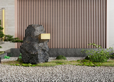 新中式假山、石子、花草景观园艺小品