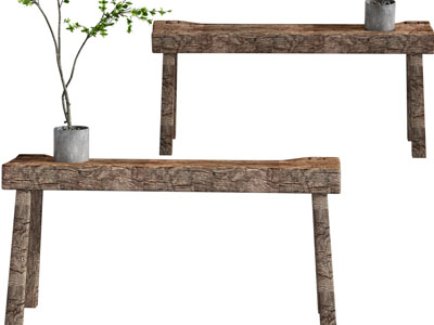 现代破旧的实木长凳子