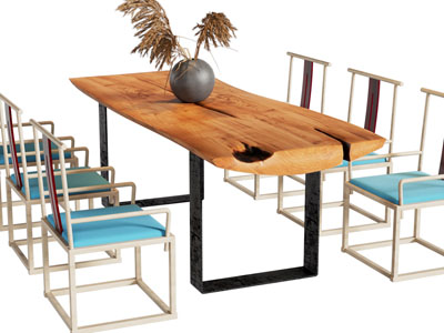 新中式实木长方形餐桌椅组合