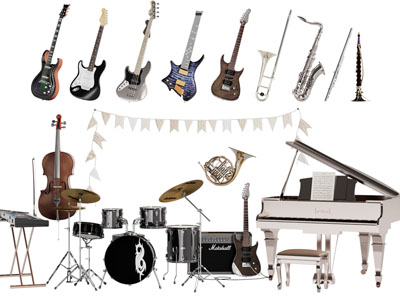 现代钢琴、电吉他、架子鼓乐器