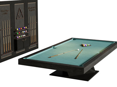 现代台球桌、球杆