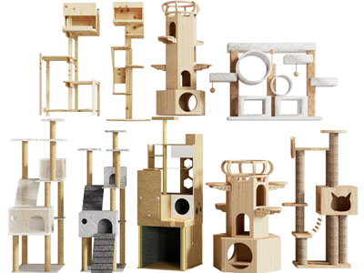 现代实木猫爬架、猫窝、猫房子