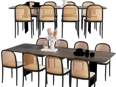 现代长方形实木餐桌椅组合