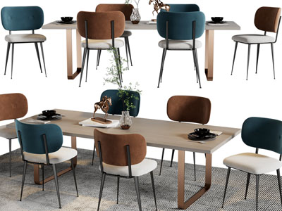 现代长方形餐桌椅组合