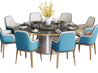 新中式圆形餐桌椅组合