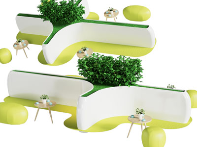 现代带花坛的公共椅子