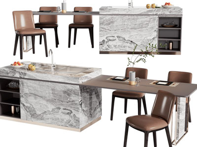 现代带水吧台的餐桌椅组合