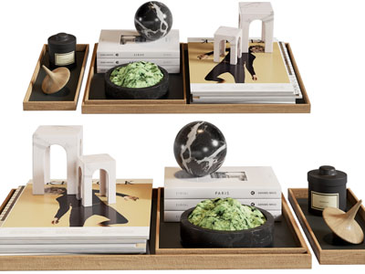 现代托盘书籍、摆件组合