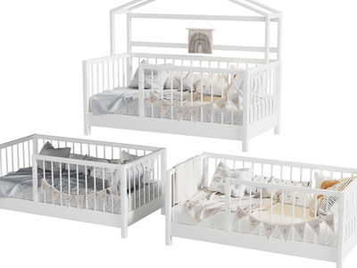 简欧白色木质婴儿床