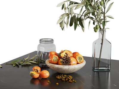 现代柿子果盘、花瓶摆件组合