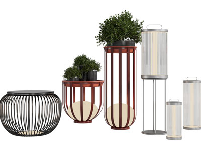 新中式落地灯、盆栽植物