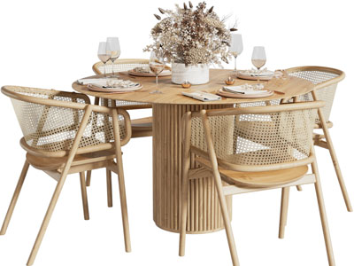 新中式实木圆形餐桌椅组合