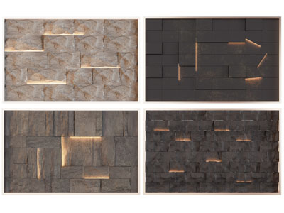 现代装饰灯带的文化石背景墙3d模型 现代装饰灯带的文化石背景墙
