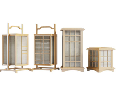 日式实木框架的地灯、草坪灯