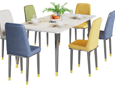 现代长方形大理石餐桌椅组合