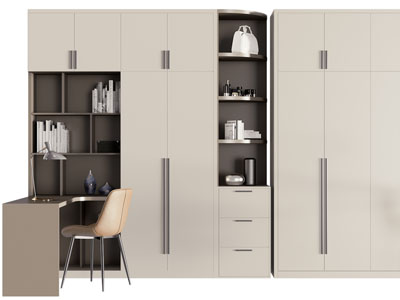 现代带书桌的衣柜3d模型 现代带书桌的衣柜