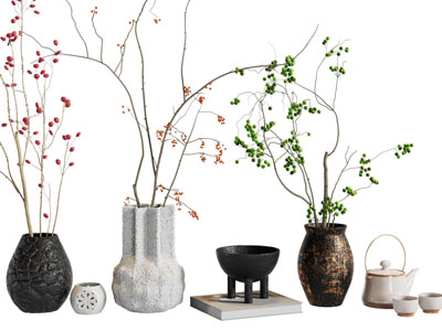 新中式陶艺花瓶花卉、摆件组合