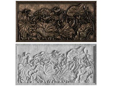 新中式荷花浮雕、装饰挂画