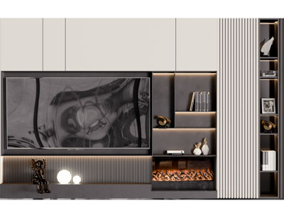 现代带装饰柜的电视背景墙3d模型 现代带装饰柜的电视背景墙