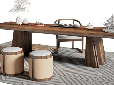 新中式实木长方形茶桌椅组合