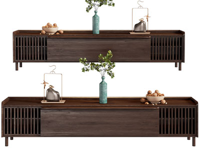 新中式实木电视柜、摆件组合