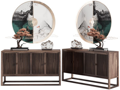 新中式玄关柜、边柜、摆件组合