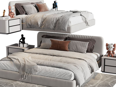 现代布艺双人床、床头柜