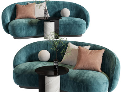 现代弧形多人沙发