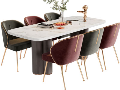 现代轻奢长方形大理石餐桌椅组合