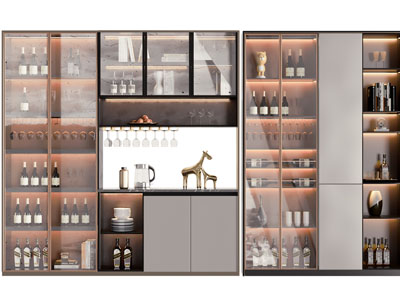 现代玻璃柜门的酒柜