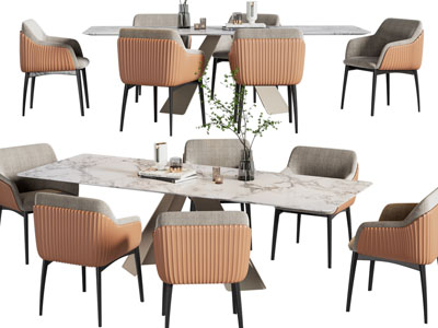 现代长方形餐桌椅组合